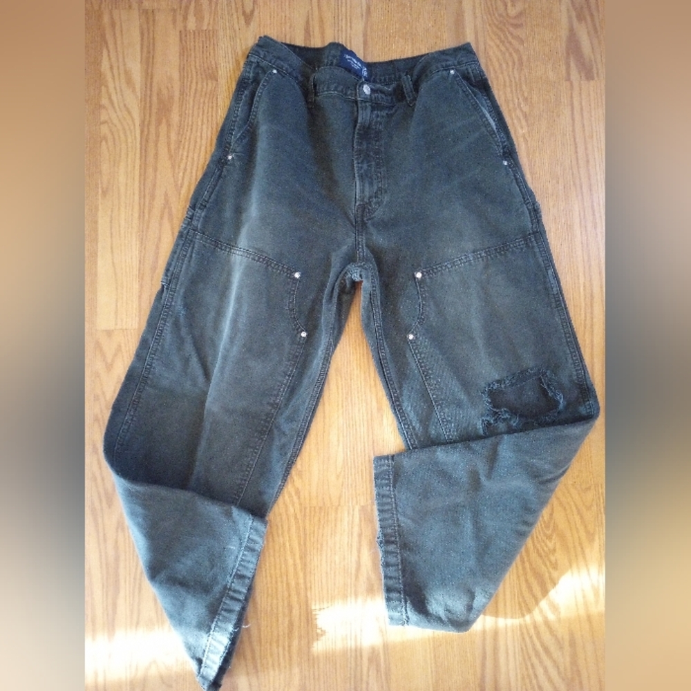 Ambercrombie & Fitch Work Wear Double Patch Cargo Black 34*30 Distressed